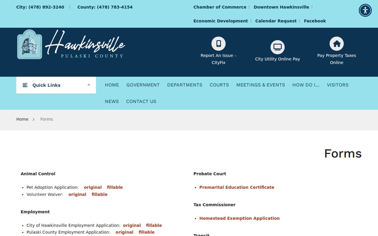 Hawkinsville criminal records forms library on the official local website