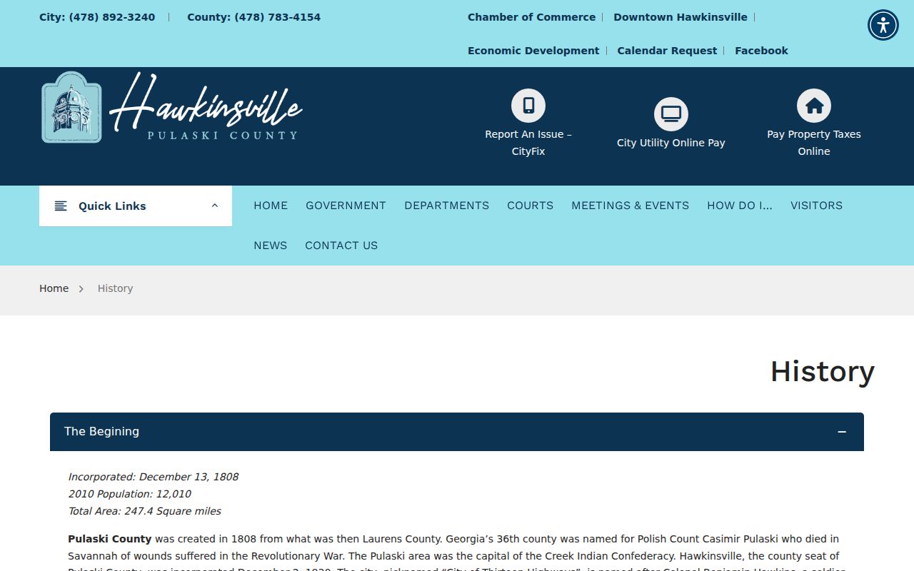 Hawkinsville criminal records context from the official local history page