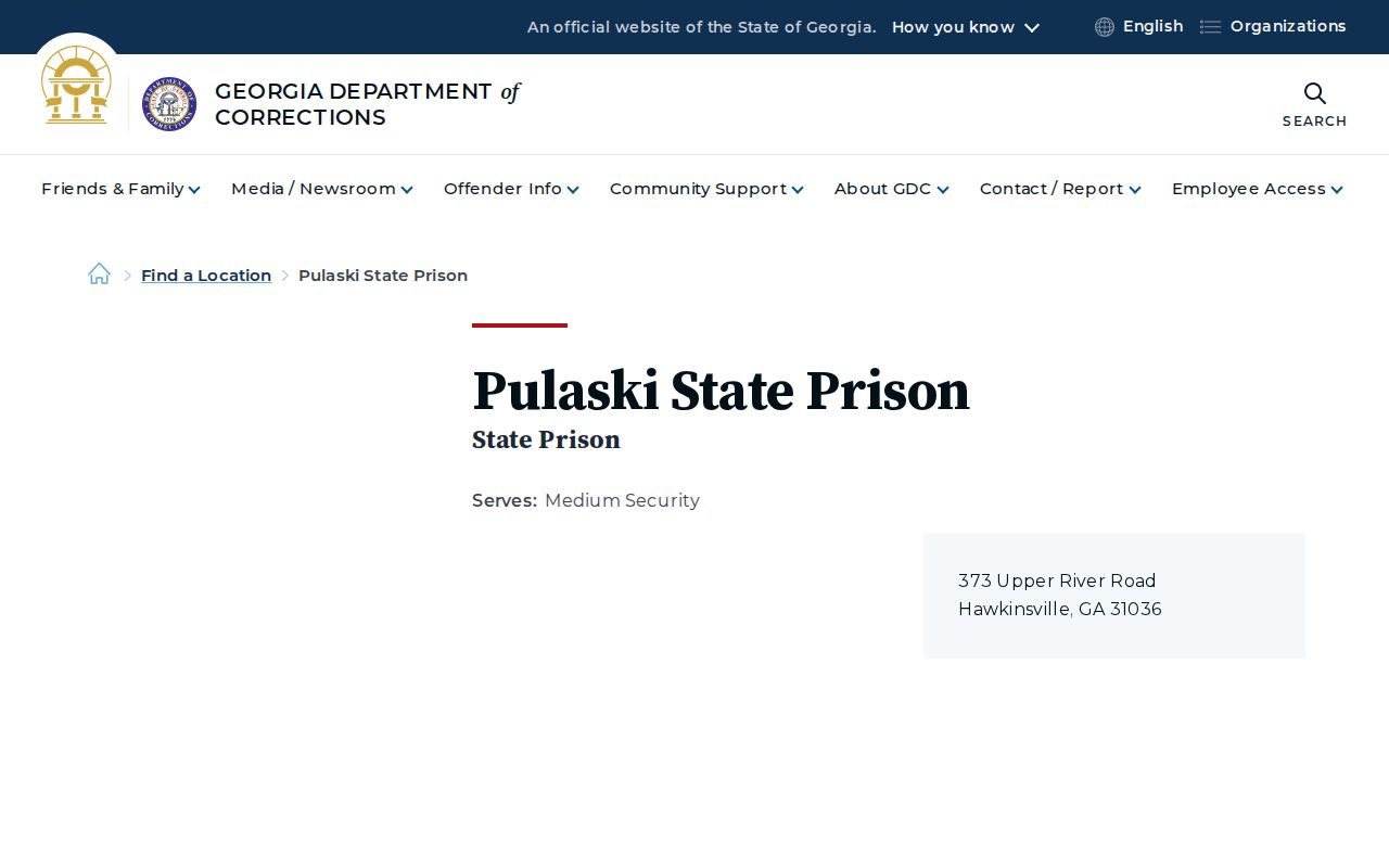 Georgia Department of Corrections Pulaski State Prison profile