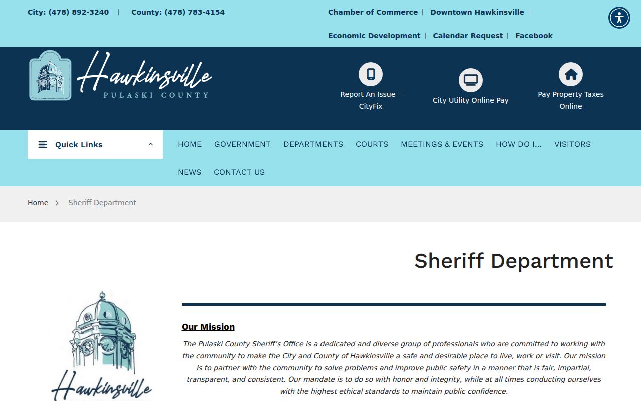 Pulaski County sheriff page with jail and booking links