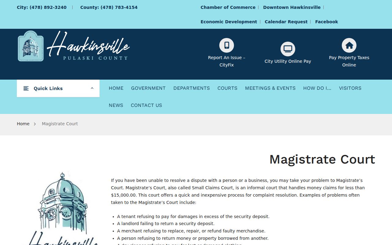Pulaski County criminal court case Magistrate Court page