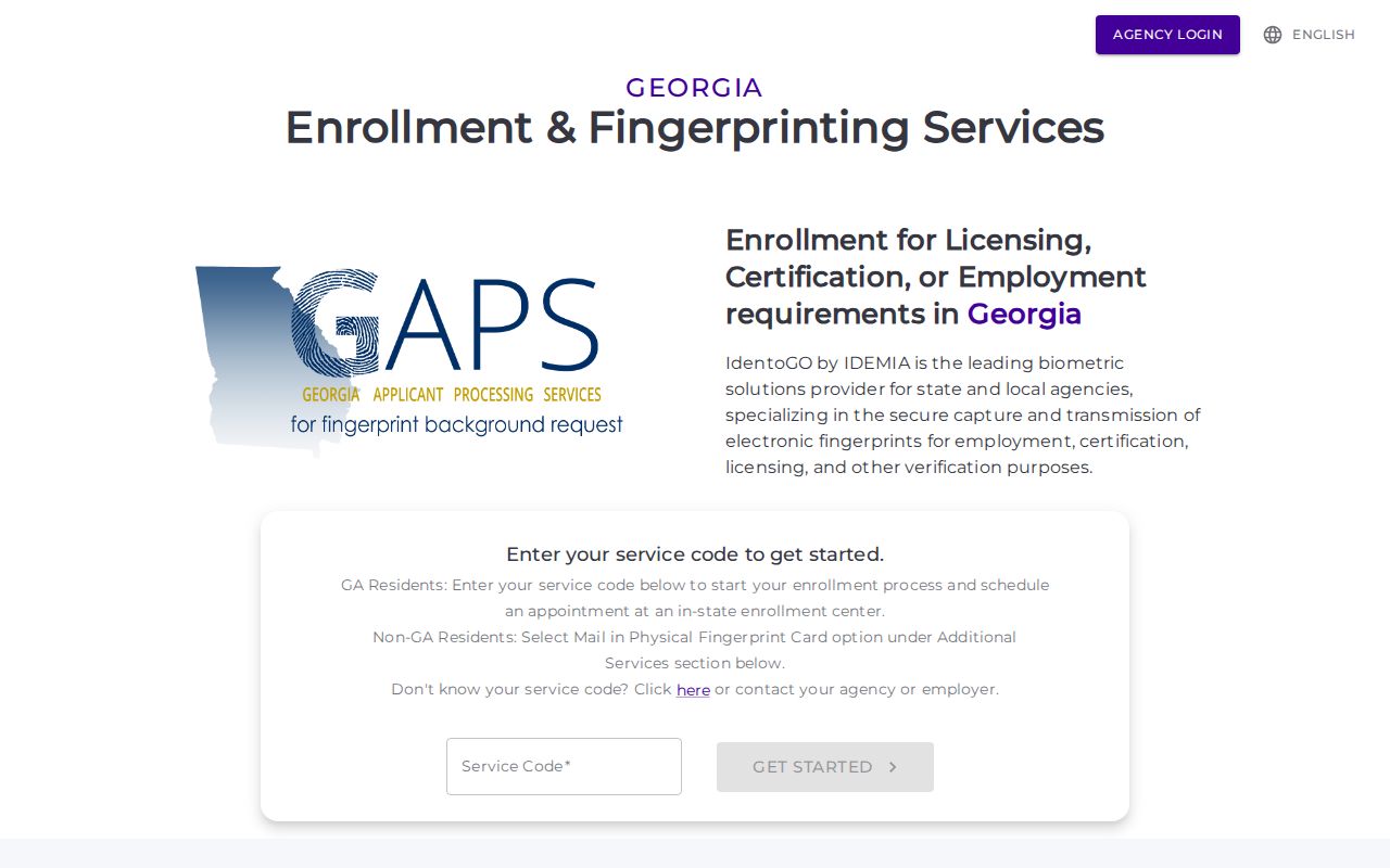 Pulaski County fingerprint criminal record enrollment through GAPS