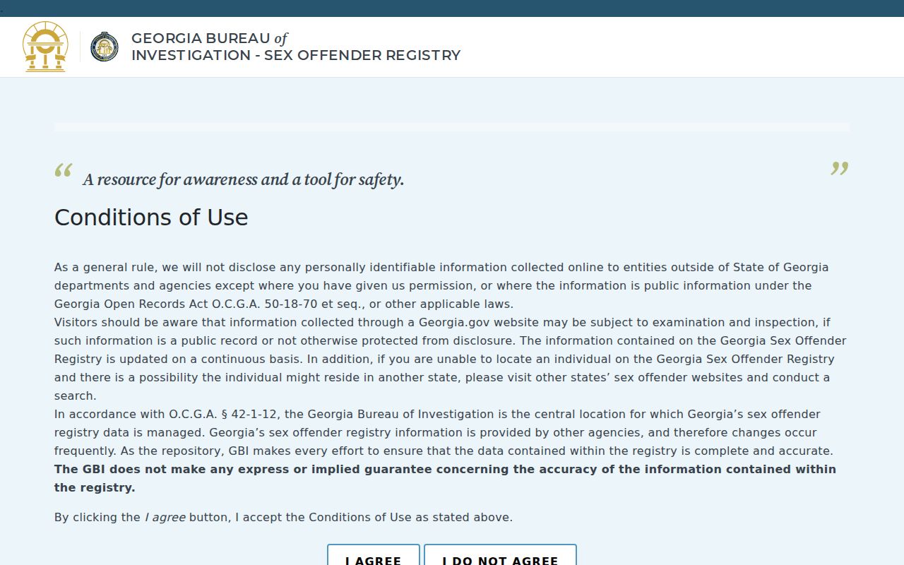 Georgia Sex Offender Registry public search interface